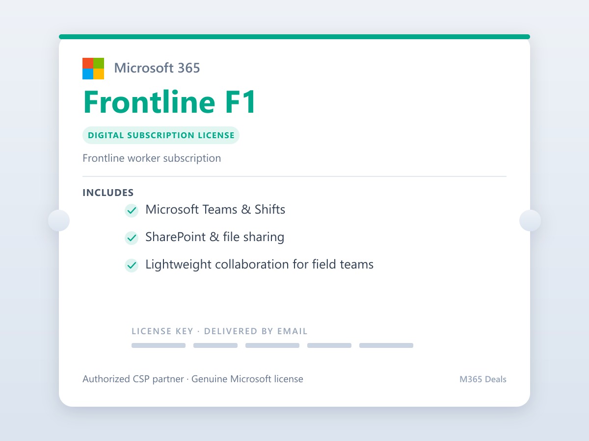 Microsoft 365 Frontline F1 digital license - Teams for frontline workers.